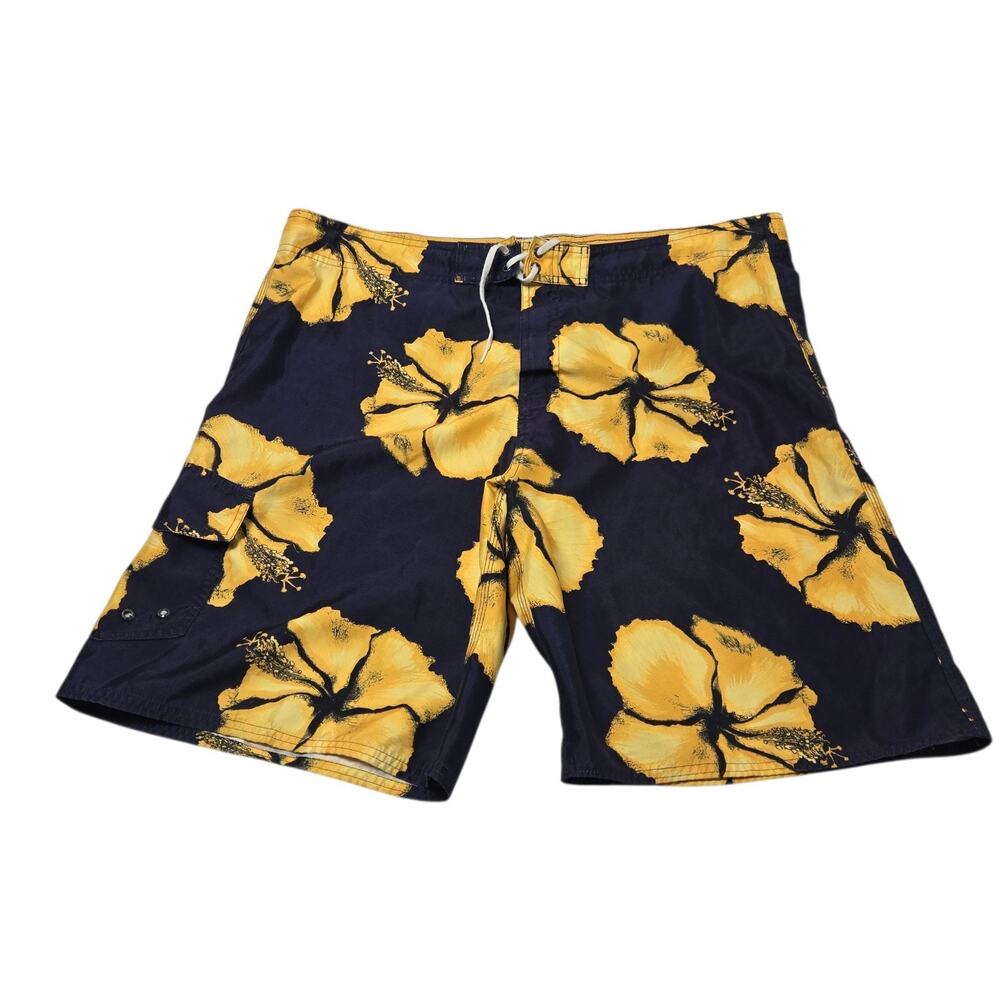 No Boundaries Men's Board Shorts Size 38 Blue Yellow Floral